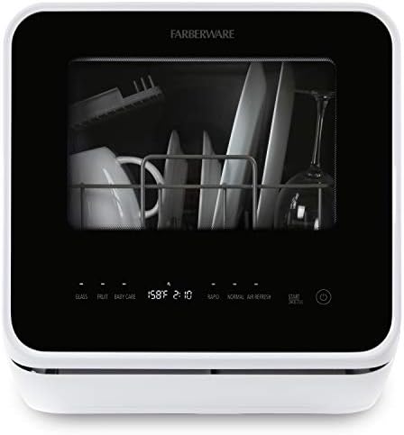 Farberware FDW05ASBWHA Complete Portable Countertop Dishwasher with 5-Liter Built-in Water Tank, 5 Programs, Baby Care, Glass & Fruit Wash, Black/White Original