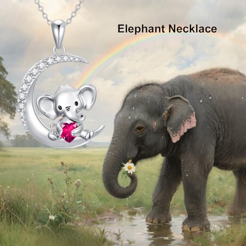 Image of PROESS Animal Birthstone Necklace 925 Sterling Silver Otter /Axolotl /Hippo /Elephant /Dachshund /Monkey /Red Panda Pendant Necklace Animal Birthstone Jewelry Gifts for Women