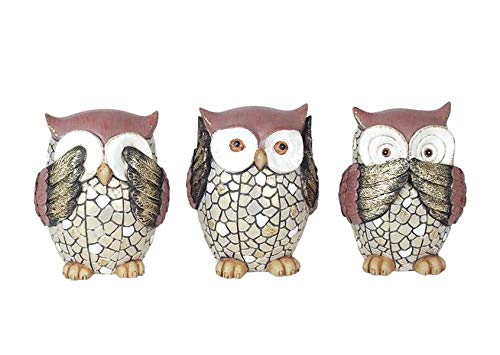 G&S Chouettes Hibou de la Sagesse Neuf Lot de 3 décoration Amusante Statuette Porte Bonheur Couleur Bordeaux & dorée