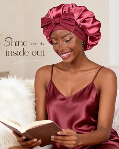 Image of YANIBEST Adjustable Silk Bonnet for Sleeping Women Double Layer Satin Bonnet Reduce Friction Prevent Frizz Curly Hair