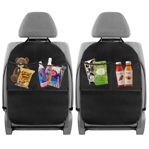 2 Piezas Organizador Asiento Coche con 2 Grandes Bolsillos de Malla Repelente al Agua y a la Suciedad y Resistente a la Abrasión Universal para Guardar Objetos y Mantener Limpio el Coche (Negro)