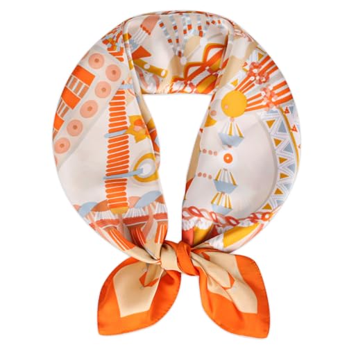 Relang Fashion Silk Satin Head Scarf for Women Hair Bandana Hair Scarf Wrap Neck Scarf for Women 27.5×27.5 inches Tribal Celebration Orange