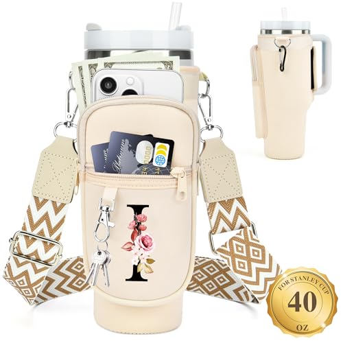 Initial Water Bottle Holder with Strap for Stanley Cup 40 oz with Handle