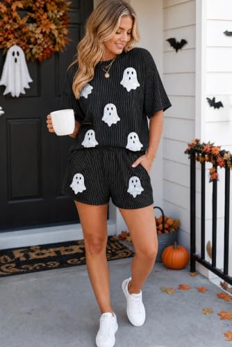 Image of Womens Pajama Sets 2 Piece Pjs Sleepwear Soft Comfy Short Sleeve Tops and Shorts Lounge Set Loungewear Outfit