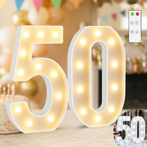 Números de luz LED Ledido de 12 pulgadas, luces de números de marquesina frescas y cálidas para decoración de 50 cumpleaños, luces LED para aniversario, boda, graduación, hogar, dormitorio, mesa