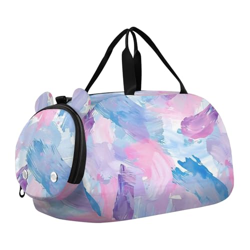 Happy Watercolor Painting Duffel Bag with Shoes Compartment Lightweight Travel Duffel with Adjustable Strap for Travel, Swimming, Dance, Ballet