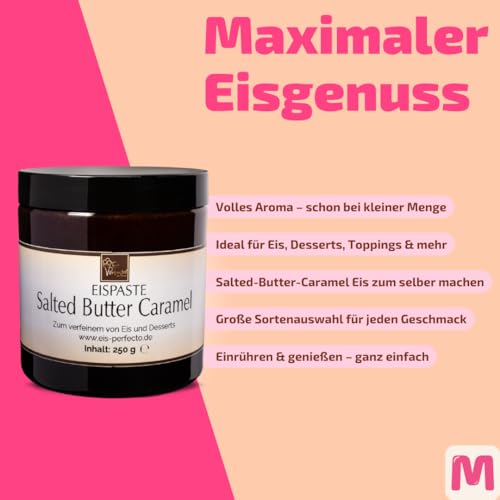 Salted-Butter-Caramel-Eispaste für köstliches, cremiges Eis mit intensivem Geschmack von salzigem Butterkaramell. Auch zum Verfeinern von Desserts uvm.» Inhalt 250 g – Bild 4