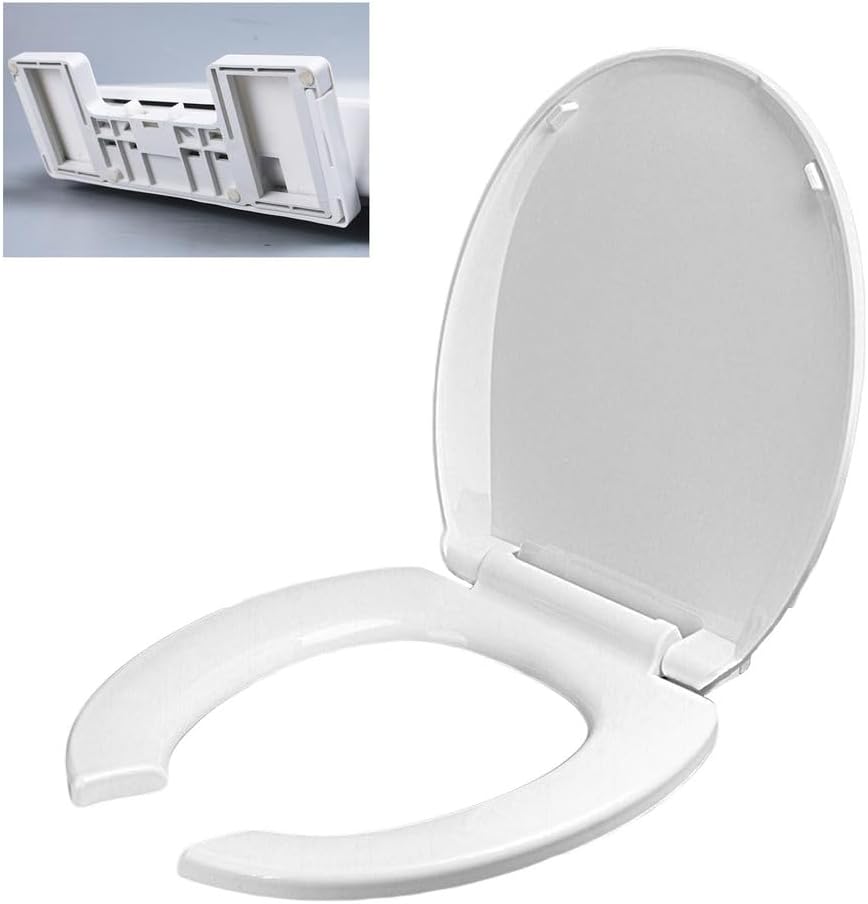 Commercial Open Front Toilet Seat with Cover, White, Quick Release, Soft Close, Round Shape, 35.5 * 40Cm