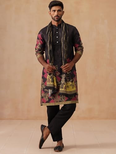 Image of Jompers Floral Printed Black Cotton Blend Kurta Set with Dupatta (Black, S)