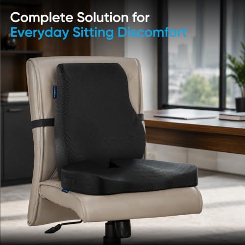 FOVERA Back Support for Office Chair & Coccyx Seat Cushion for Tailbone - Orthopedic Memory Foam Sitting Cushion Combo - Relieves Back, Sciatica, Hip, Seat Bone Pain - for Office & Home Chair - Image 4