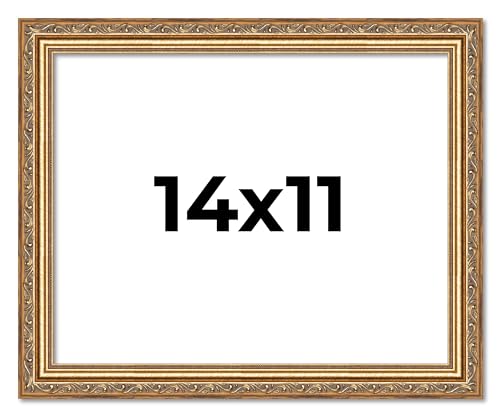 Poster Palooza 14x11 Traditional Antique Gold Complete Wood Picture Frame with UV Acrylic Plexiglass, Foam Board Backing & Hardware Included