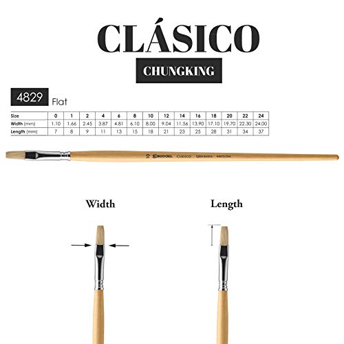 Escoda Clasico Series 4829 Long Handle Artist Oil & Acrylic Paint Brush, Chungking Hog Bristle, Size 20, Flat #TOP2