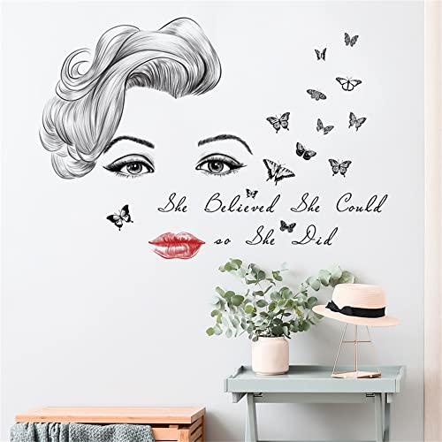 Beautiful Lady And Butterfly Wall Decals Cute Whale And Balloon Removable Pvc Wall Stickers Bedroom Wall Decor Murals (Beautiful Lady And Butterfly) #TOP20