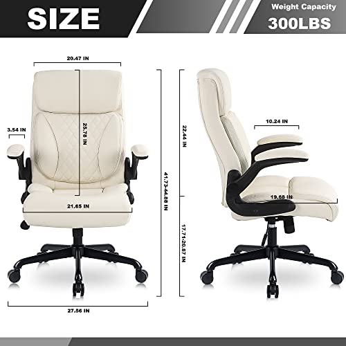 Executive Office Chair, Ergonomic Home Office Desk Chairs, Pu Leather Computer Chair With Lumbar Support, Flip-Up Armrests And Adjustable Height, Youchauchair High Back Work Chair, Beige #TOP2
