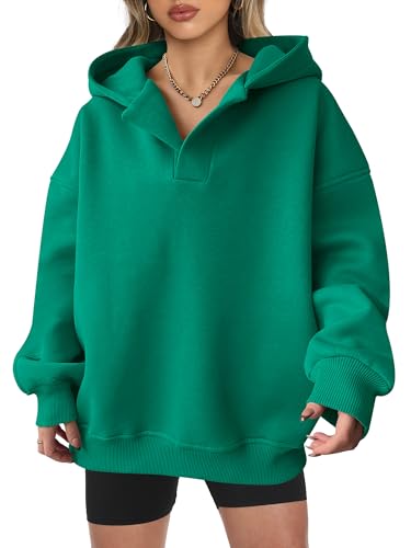 ANRABESS Womens Oversized Hoodies V Neck Sweatshirts Fleece Long Sleeve