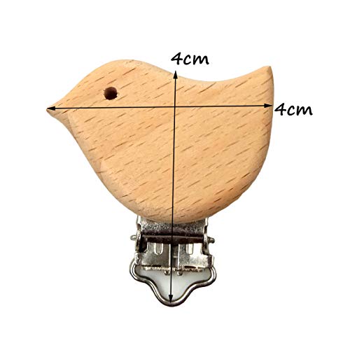 Image of 20pcs Natural Wood Suspender Pacifier Clips Cute Beech Wooden Animal Bird Shape Clips Charm DIY Beading Pacifier Chain Accessory