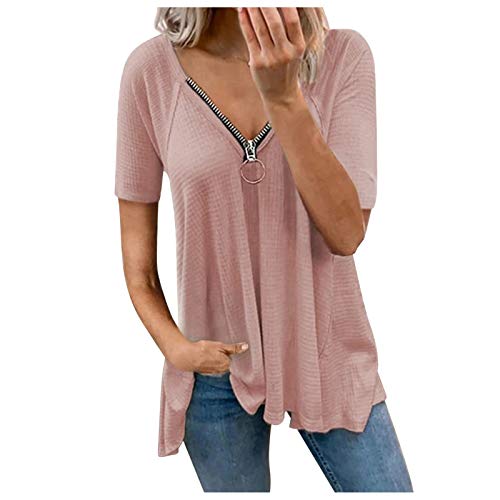 Blouse Tunic Top Women's Roll Sleeve Tunic Blouse Puff Sleeve Casual Solid Top Pullover Keyhole Back Blouse V Neck Two Pocket Blouse Striped Color Block Short Sleeve Causal Blouses T Shirts