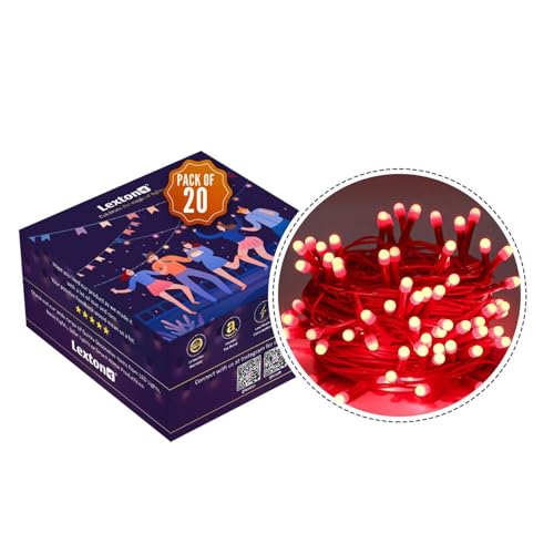 Image of Lexton 40 LED Power Pixel Serial String /Fairy Light | Plug Sourced | Suitable for Home & Outdoor Decoration, Diwali, Christmas, Ramadan, Wedding, Party, Festival (Pack of 20, Red)