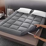10cm Thick Grey Mattress Topper Super King Size Bed - 1000GSM Heavy Filling Quilted Extra Deep | Fluffy, Breathable, Soft, Box Stitched | Mattress Pad | Corner Elastic Straps Machine Washable