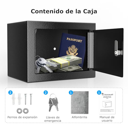 Miniatura 6 de Bonsaii Caja Fuerte Con Llave, Caja Fuerte De 6,6 L Con Construcción De Acero Para Efectivo, Joyas Y Objetos De Valor, 17 X 23 X 17 Cm, Adecuada Para El Hogar, La Oficina Y El Hotel