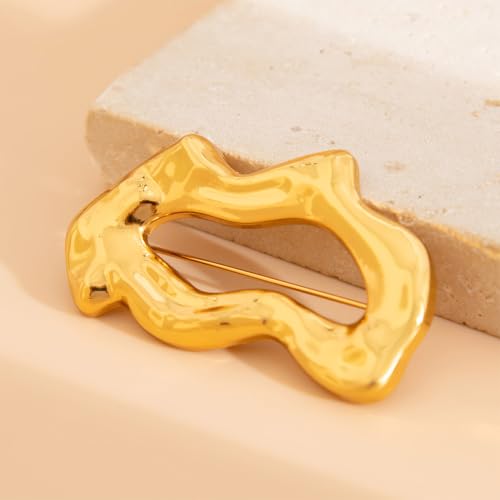 Gold Statement Simple Hollow Brooch Pin for Women, Vintage Unique Big Hammered Irregular Geometric Brooch Suit Costume Chest Accessories Jewelry Gift4