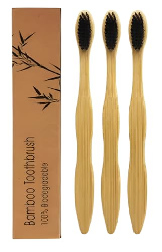 Image of INSIME Bamboo toothbrush set for teeth | Organic Natural wooden toothbrush for adults | Charcoal Bamboo brush wood toothbrush for men & women | Eco friendly Non plastic Wooden tooth brush for Adults