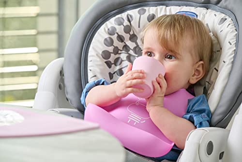 CHICCO Easy Roll Rigid Bib, Soft Silicone, Practical, Waterproof, Easy to Clean, Adjustable Collar, Wide Pocket, 6 Months, Pink - Image 4