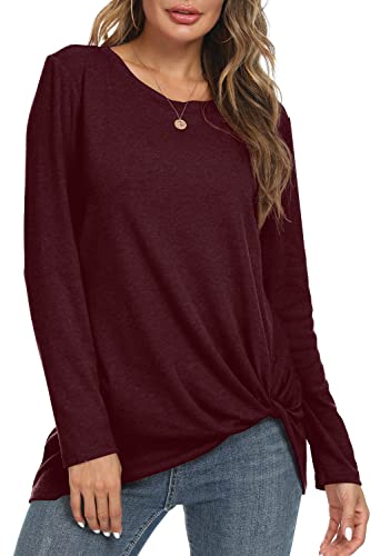 NILOUFO Womens Long Sleeve Shirts Casual Blouses Trendy Twist Knot Tunics Tops for Leggings3