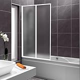 Vkechh Parete doccia per vasca da bagno 100 x 140 cm, pieghevole in plastica PS infrangibi...