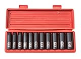 TEKTON 1/2-Inch Drive Deep Impact Socket Set, Inch, Cr-V, 6-Point, 3/8-Inch - 1-Inch, 11-Sockets | 4865