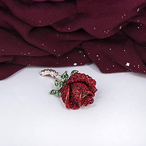 Image of YOQUCOL Elegant Cubic Zirconia Crystal Rhinestone Red Rose Shape Brooch Pin for Women Grils