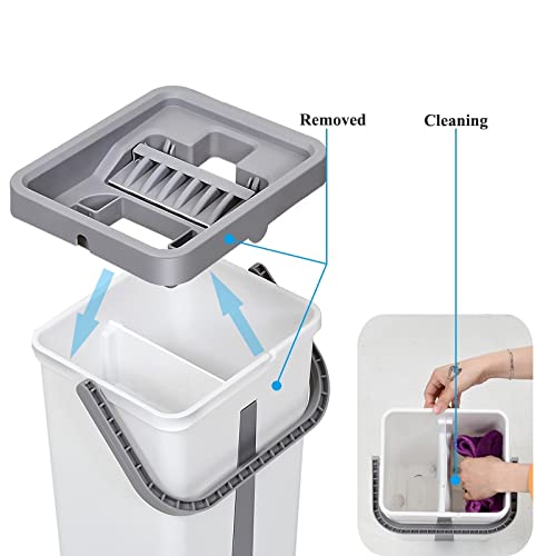 AnraM Wischmopp/flacher Bodenwischer Freisprecheinrichtung Reinigung im Büro mit flachem Mopp und Eimer-Set zum Trennen von schmutzigem und sauberem Wasser Mikrofaser 6 Pads Bodenreinigungssystem – Bild 5