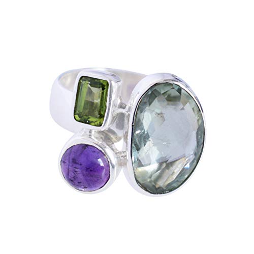 Bague améthyste en argent 925 massif et gemmes précieuses