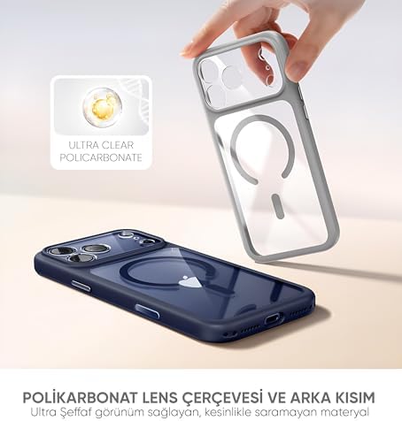 Minesk iPhone 17 Pro Max için Özel Geliştirilmiş Kamera Çerçevesini de Koruyan, Arkası Şeffaf Polikarbonat Kenarları Silikon Magsafe ile Uyumlu Kılıf Akıllı Tasarım Kapak (Mavi, 17 Pro Max) - Görsel 7