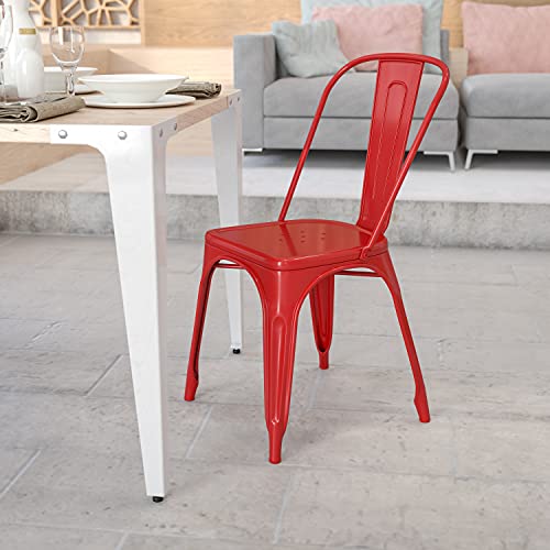 EMMA + OLIVER Commercial Grade Red Metal Indoor-Outdoor Stackable Chair