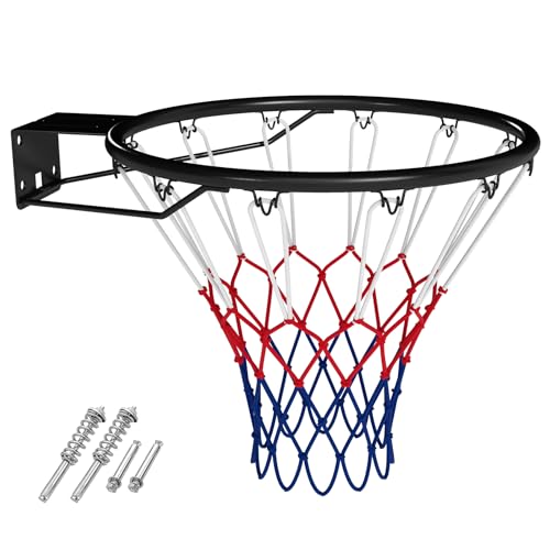 COSTWAY Anneau de Basket-Ball 45 cm, Panier de Basket Mural Robuste avec Doubles Ressorts & Filet Multicolore, Universel, Professionnel pour Intérieur&...