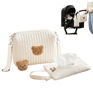 Bärenprint Windeltasche Mit Taschenriemen - Wickeltasche Organizer Mit Teddy-Muster, Multifunktionale Wet Bag mit Tissuebox Organizer und Bärenförmige Brosche, Praktische Baby Paket Für Reisen