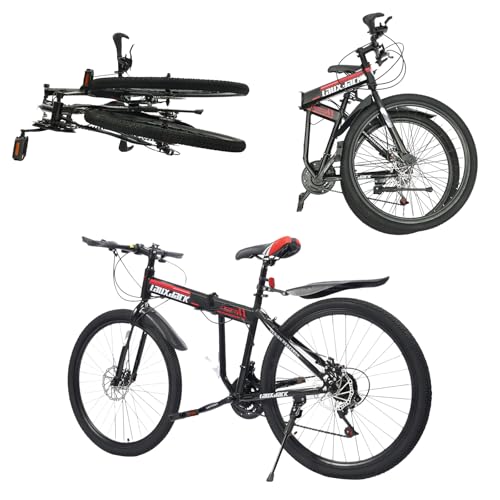 KumuJ 26 Zoll Mountain Bike,Outdoor-Sport Mountenbike,Carbon Stahl Fahrrad mit Vorne und Hinten Scheibenbremsen 21 Speed Variable MTB Bike für Jungen, Mädchen, Frauen und Männer (Schwarz und Rot)