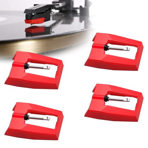 4 Pack Pointe De Lecture Aiguille Tourne Disque Universel Platine, Aiguille Diamant De Remplacement, Diamant Platine Vinyle, Vinyle Aiguilles pour Platine...