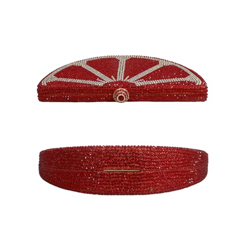Image of Women Rhinestone Clutch Purse Watermelon Shape Handbag Cute Fruit Crossbody Bag Crystal Wedding Party Purse