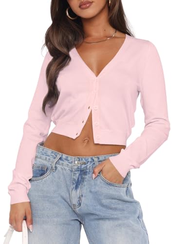 Image of Ezbelle Women's Long Sleeve Open Front Cropped Lightweight Cardigan Sweater Button Down Shirt 2026 Fall Tops