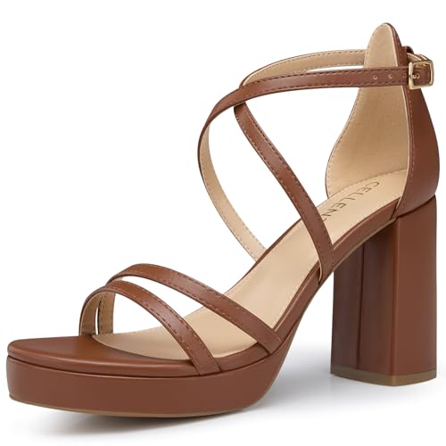 Image of CELLENZ Women Strappy Platform Heels: 3.4 Inch Chunky Heeled Sandals, Comfortable Sexy Block High Heels, for Prom Party Bridal Wedding Black White Silver Nude Dressy Shoes