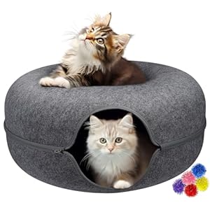 MAMI&BABI Peekaboo Cat Cave for Indoor Cats, Cat Donut Cat Tunnel Bed, Scratch Resistant Cat Toys for Medium Large Cats up to 30 lbs
