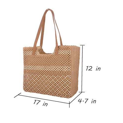 Image of Womens Straw Beach Bag - Summer Woven Handbag Shoulder Tote Bag for Vacation, Travel