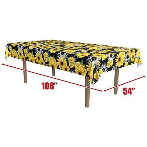 Image of Beistle Sunflower Tablecovers - 2-Pack Disposable Plastic Table Covers for Summer Parties, Rustic Farmhouse Events, Garden Celebrations and Fall Sunflower-Theme Decorations, 54 inch x 108 inch