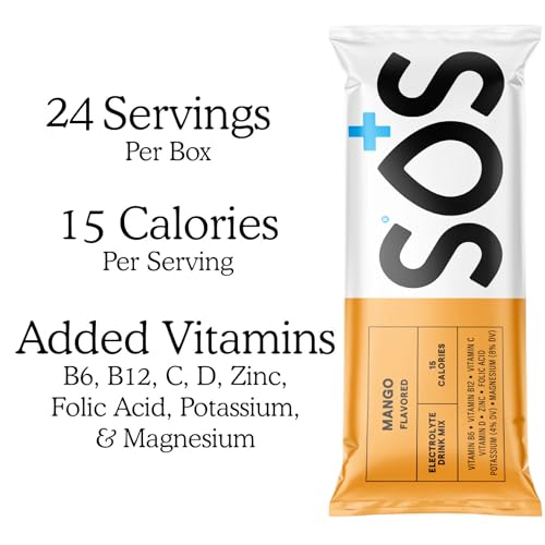 Image of SOS Hydration Electrolyte Powder Sticks | Low Sugar Rapid Hydration | Keto Friendly (24 Servings, Mango)