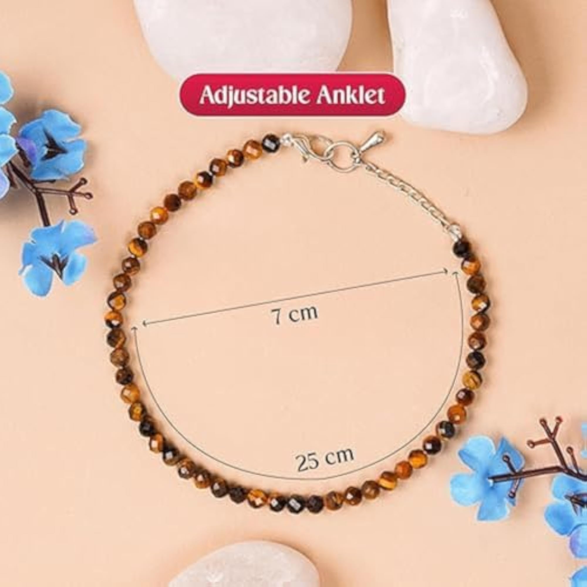 Women's Natural Tiger Eye Crystal Anklet with Adjustable Design