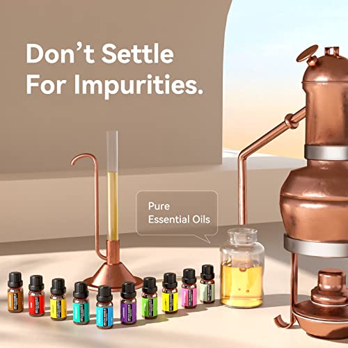 Essential Oil Diffusers With Top 10 Oils Gift Set, 550Ml Aroma Diffuser, Ultrasonic Cool Mist Aromatherapy Diffuser Waterless Auto Shut-Off For Home Office 4 Timers 15 Colors (Yellow) #TOP2