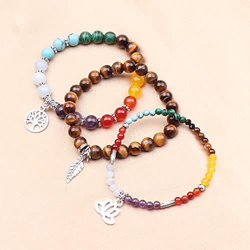 Ueuc Natural Gemstone Chakra Bracelets For Women, Multilayer Tree Of Life Lotus Crystal Healing Stone Bracelet Sets, Yoga Meditation Reiki Relax Bracelets For Stress Relief(#119) #TOP2