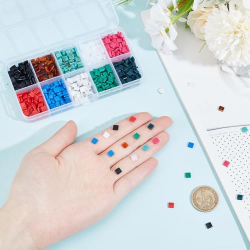 SUNNYCLUE 1 Box 800Pcs 2 Hole Seed Bead Flat Square Spacer Beads Bulk Acrylic Opaque Plated Carrier Half Tila Cube Mixed Color Mini Beads for jewellery Making DIY Friendship Bracelets Necklace Crafts - Image 3